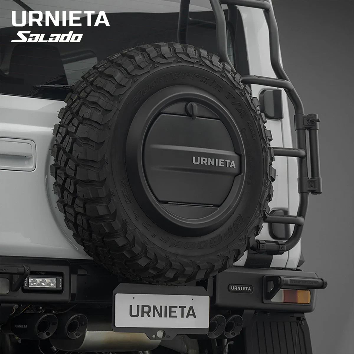 New style URNIETA Salado Spare Tire Cover With Fold-Out Shelf, Bolt-On No-Drill Design, ABS & Aluminum Magnesium Alloy For Suzuk
