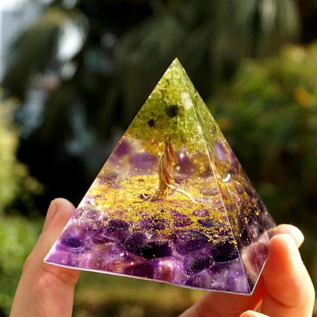 Pirámide de orgonita, peridoto de amatista, bola de cristal Natural, pirámide de orgonita Meditatio1n, adornos, decoración de escritorio, 1 ud.