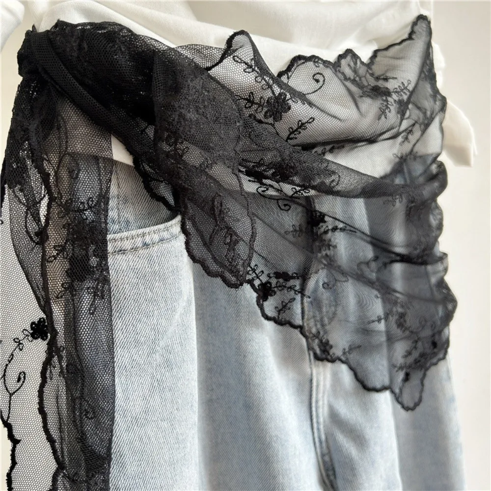 

Модный женский кружевной пояс с цветочной вышивкой, универсальный корейский треугольный платок-шарф, декоративный аксессуар для талии брюк