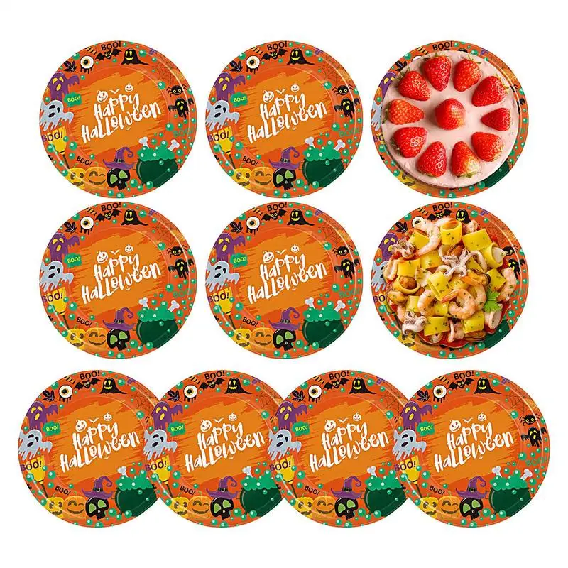 Fall Paper Plates Dinner Plates 10pcs Elegant Pumpkin Plates Sturdy & Safe For Halloween Celebrations Wedding Decorations