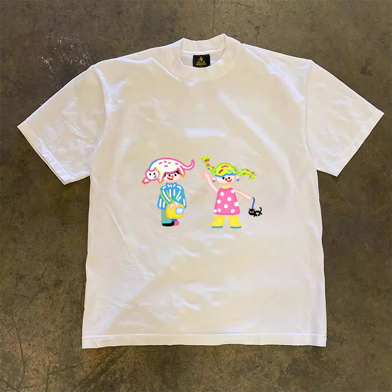 Loose Fit Cotton T-Shirt Unisex Short Sleeve Double Thread UPUPXIA Hero Print Sweat Absorbent round Neck Casual Summer Top