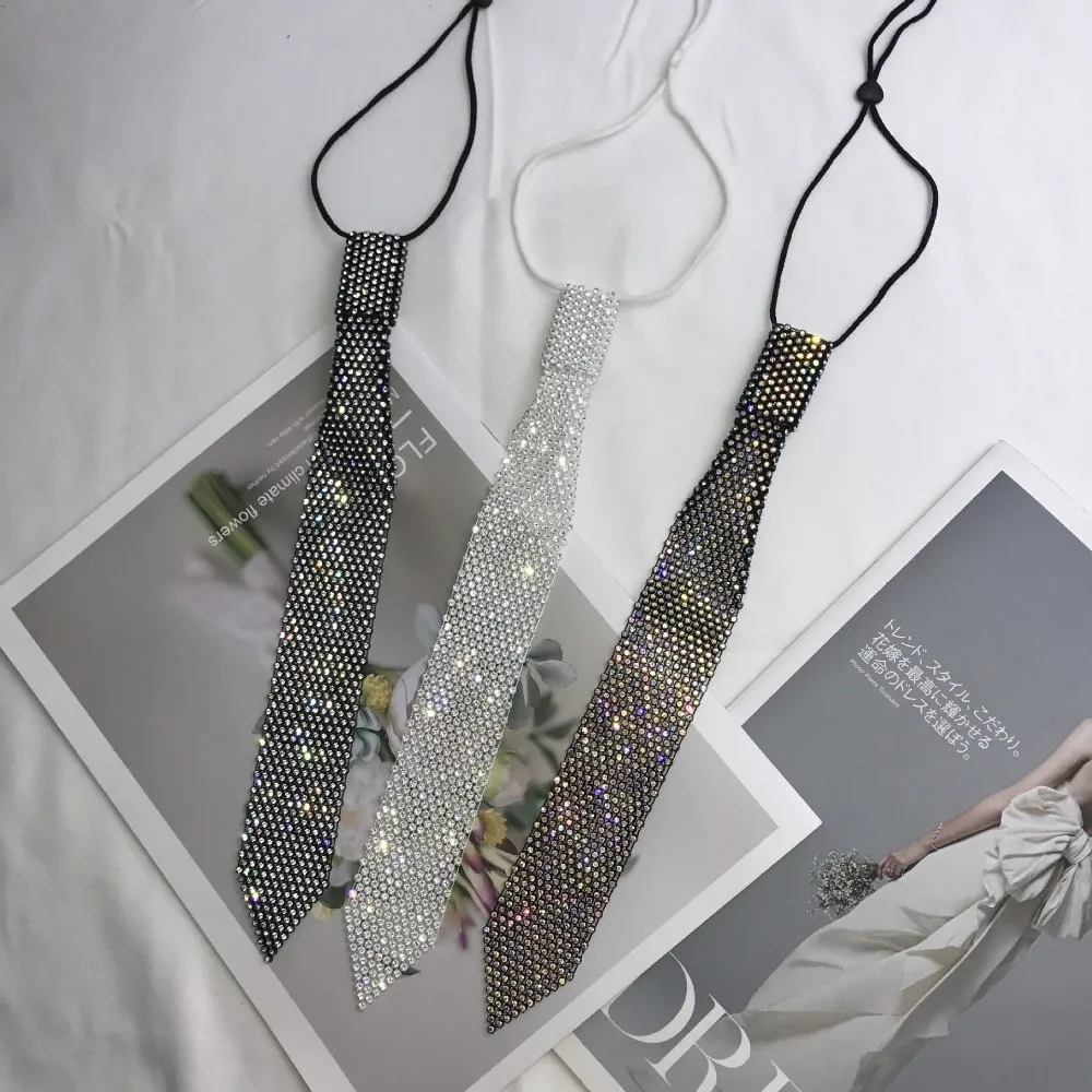 Fashion Shiny Rhinestone Necktie Luxury Elegant Crystal Neck Tie Jewelry Accessories Pre-Tied Costume JK Tie‌ Club Party