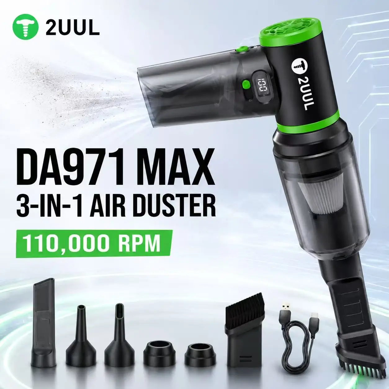 2UUL DA971 3 in 1 Turbo Air Duster Vacuum Blower 110000RPM Fan Set for Mobile Phone Computer Keyboard Dust Cleaning Repair Tool