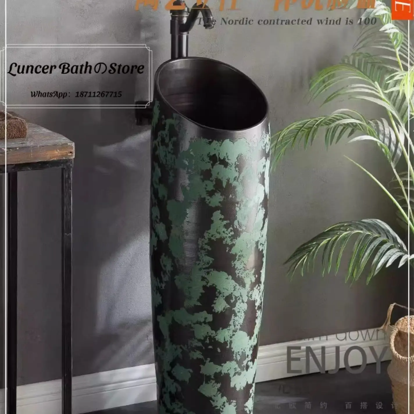 Courtyard Pedestal Sink, One Piece Column Hand Wash Basin, Floor Standing Vanity Sink for Garden, Outdoor