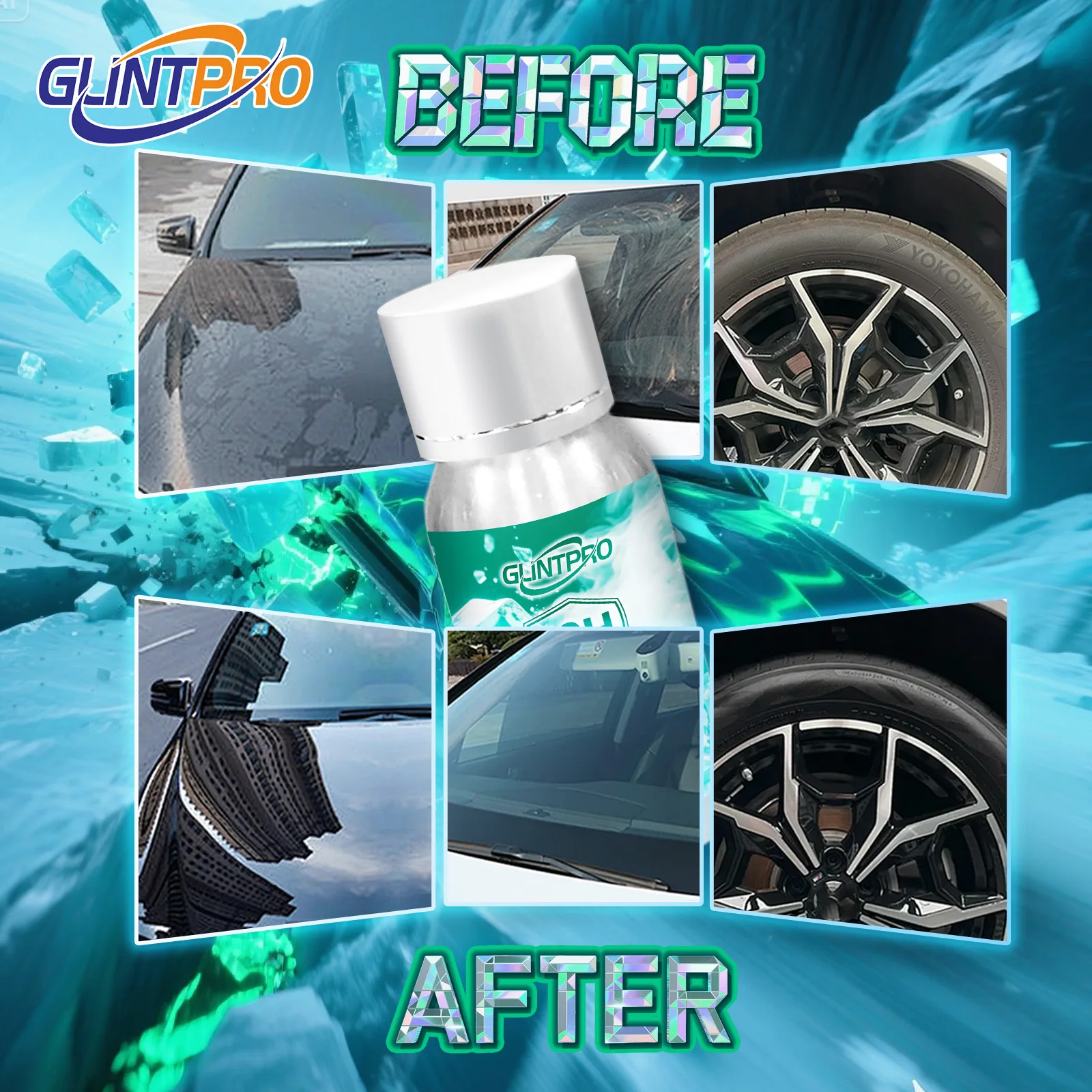طقم سيارة مطلي بالكريستال الخزفي 12 ساعة + عالي اللمعان ومضاد للخدش وطلاء شمع السيارة وطلاء نانو للسيارة (30 مل) #4