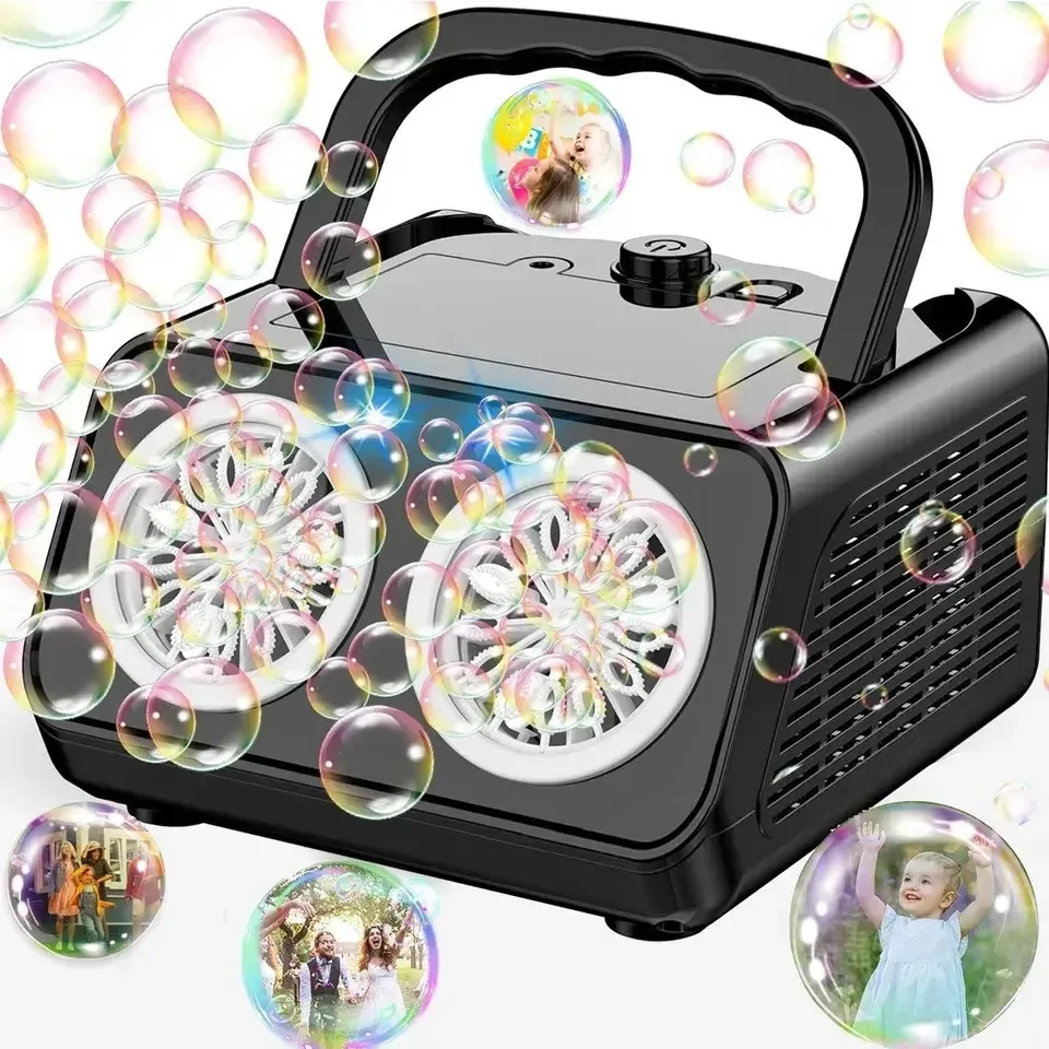 Máquina de bolhas de palco elétrica presente portátil multi buraco totalmente automático um clique soprando bolha brinquedo ao ar livre