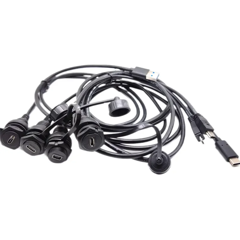 USB Type-C M15 Waterproof Connector Micro Mini Male To FemlaeData Signal Extension Cable C-type 2.0 3.0 M15 Panel Socket 30cm