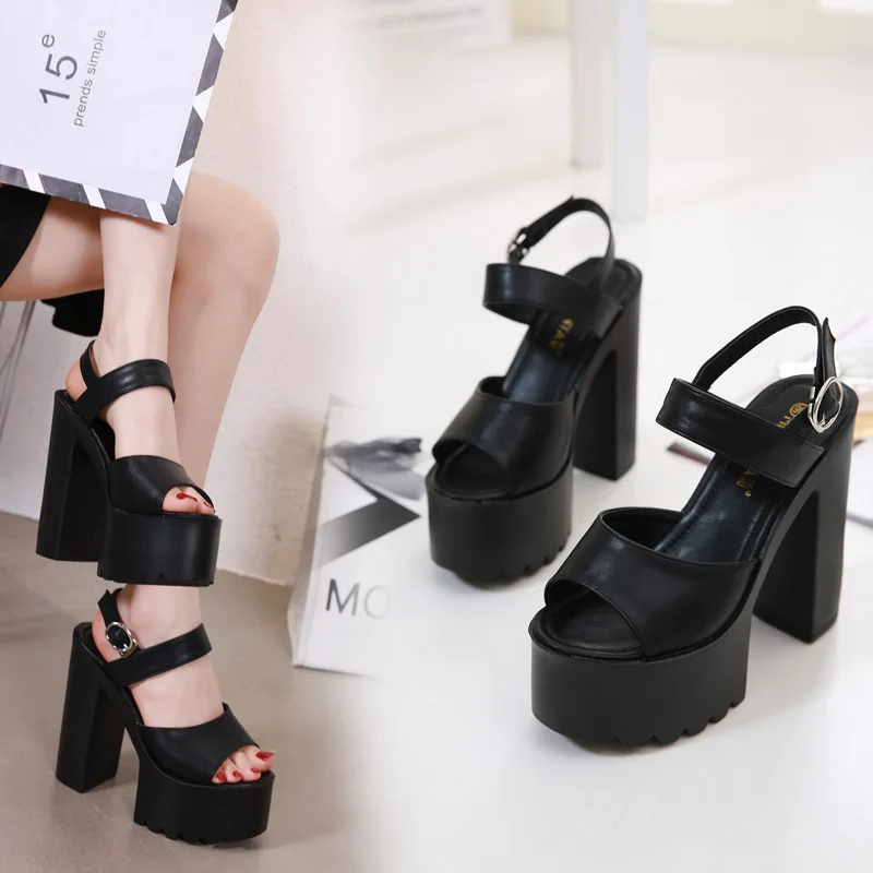 Luxury Sandals Women Designers  New summer.Style Women\'s Sandals with 15cm Square Heel and Fish-mouth Design Platform Sandals