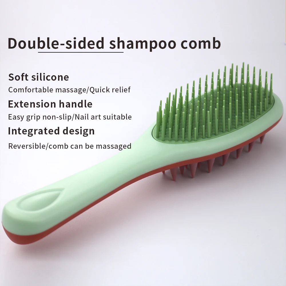 2-in-1 comb for double-sided shampoo and brush