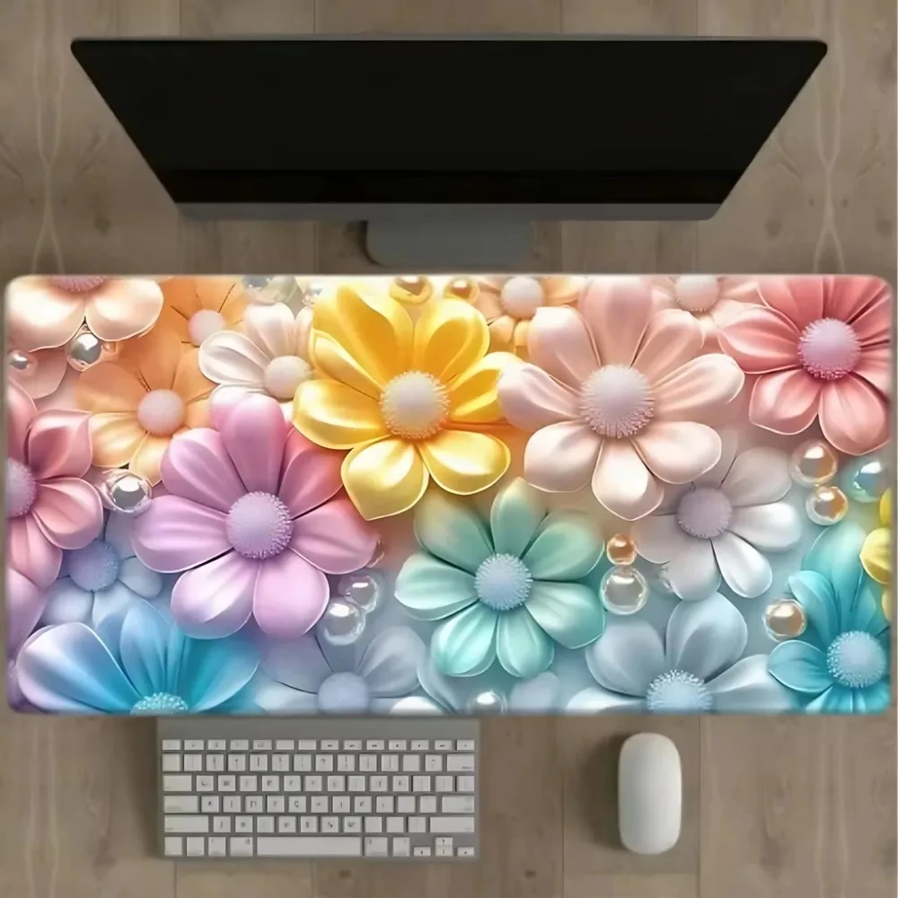 Tapis Souris Silicone Souple Floral Coloré, Tapis De Table Topographique Antidérapant Durable Utilisation Gaming Et Bureau