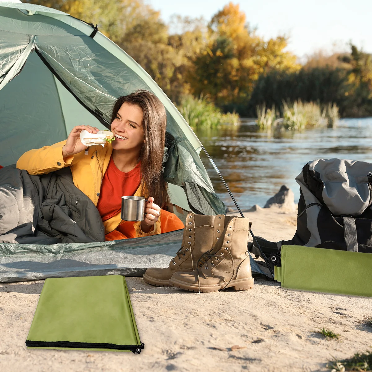 

1Pcs 150x100cm Oxford Cloth Mat Waterproof Uv Protection for Camping Hiking Beach Picnics Sporting Events Backyard Army Green