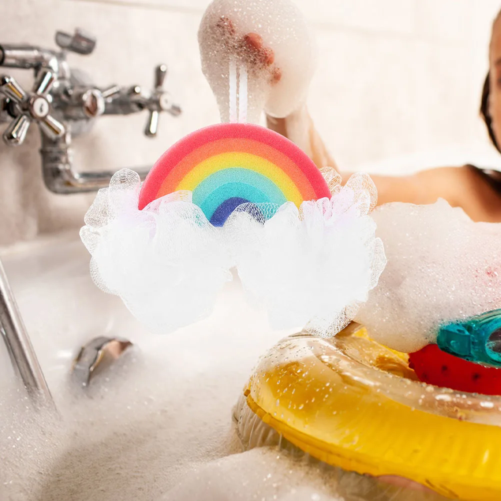 Adorable esponja de baño para bebé de arcoíris, suave y suave para la piel, accesorio portátil para el hogar, suministro de esponja para bebé