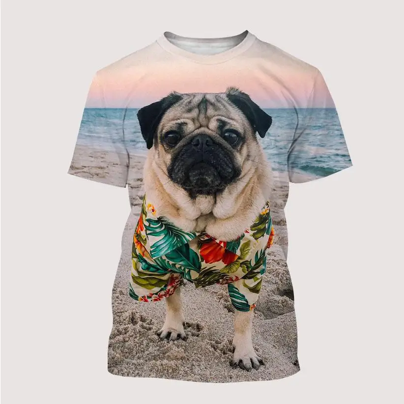 New Men\'s Ladies Kids T-shirts Funny Pug 3d Printed Cute Animals Short Sleeves Summer Breathable Lightweight Sports Tops