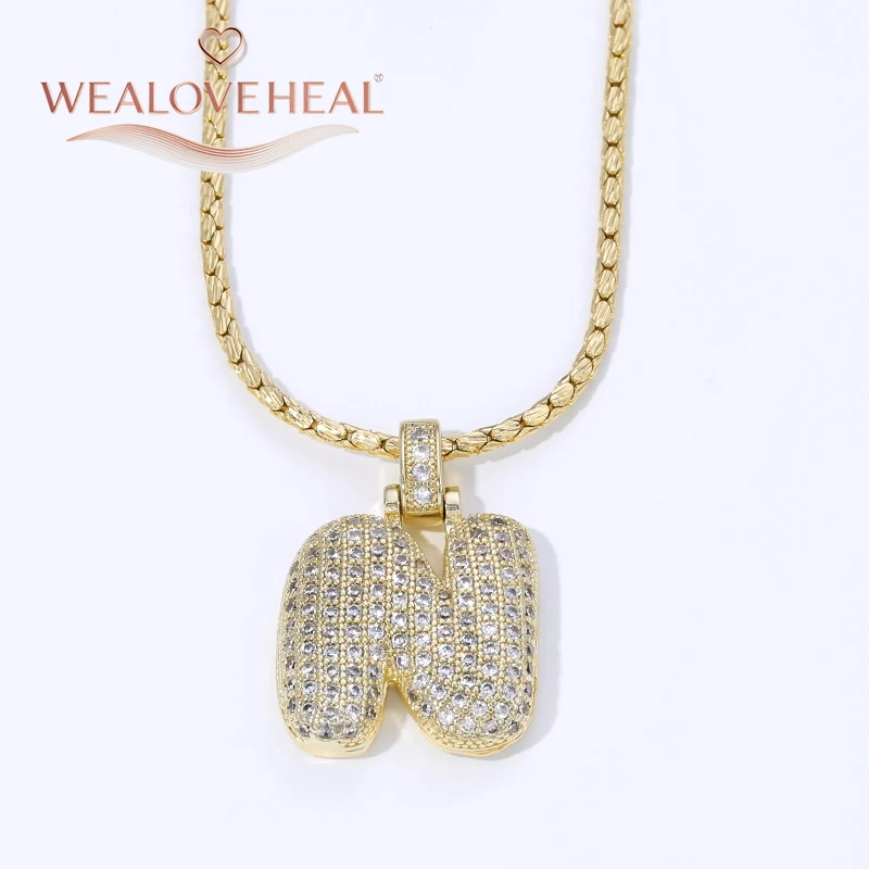 18K Vergoldete A-Z Bubble Initial Halskette, Puff-Ballon-Buchstaben-Anhänger Halsketten mit Zirkonia, Hip-Hop-Schmuck Geschenk für Frauen und Männer – Detail 32
