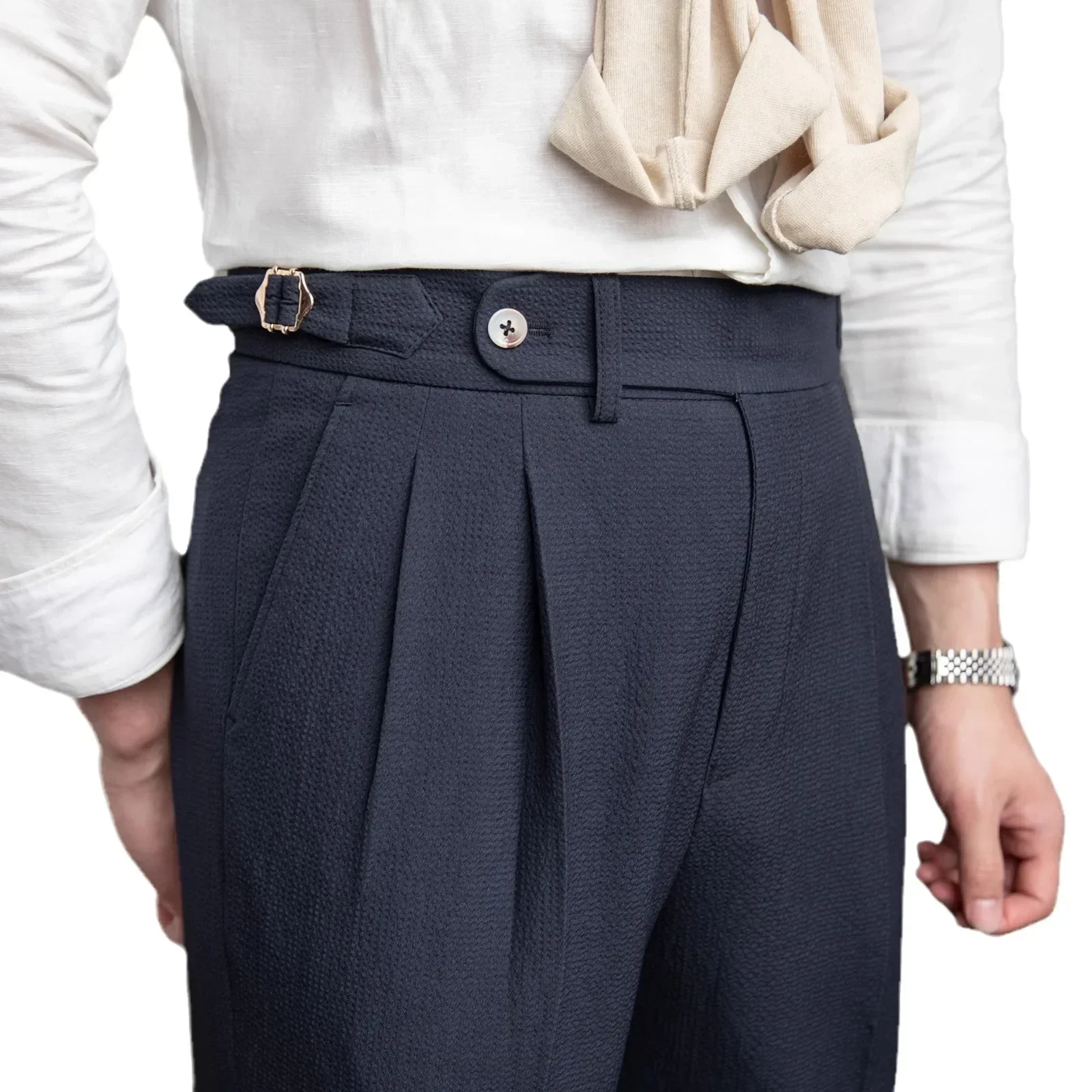 Pantaloni da abito dritti da uomo Pantaloni formali alla moda retrò di alta qualità Casual Tinta unita Nero Blu navy Abito con pantaloni albicocca