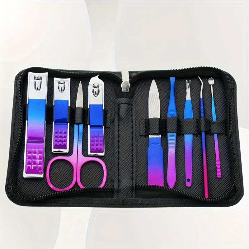 Set da 9-18 pezzi Kit professionale per manicure e pedicure in acciaio inossidabile Cura delle unghie di precisione con custodia da viaggio con forbici tagliaunghie