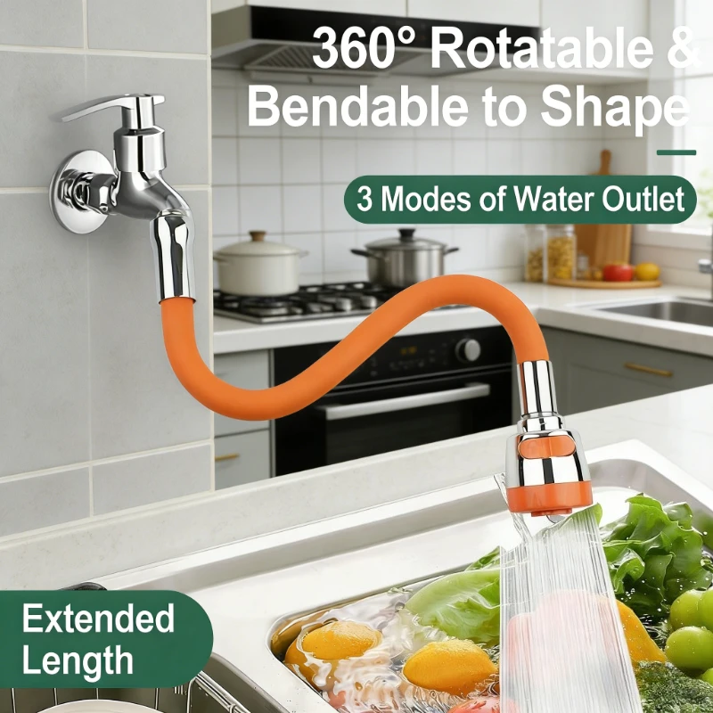 Faucet Extension Hose, Extended Splash Proof Water Extender, Bendable and Fixed Rotating Extension Faucet Accessories