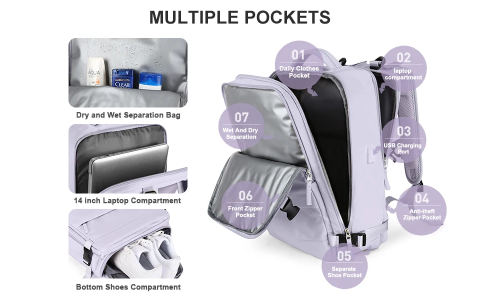 Reiserucksack für Damen, Handgepäck-Rucksack, TSA-Laptop-Rucksack, Flugzulassung, College-Krankenschwester-Tasche, lässiger Tagesrucksack für den Wochenende – Detail 6