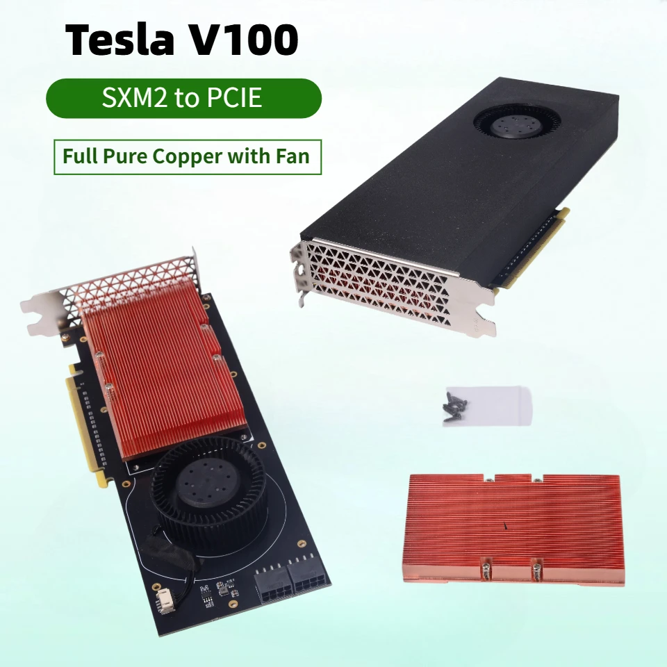 For Tesla V100 GPU SXM2 To PCIE Adapter Card Upgrade 2nd Version PCI-E Adapter Board Kit Pure Copper Heatsink& Cooling Turbo Fan
