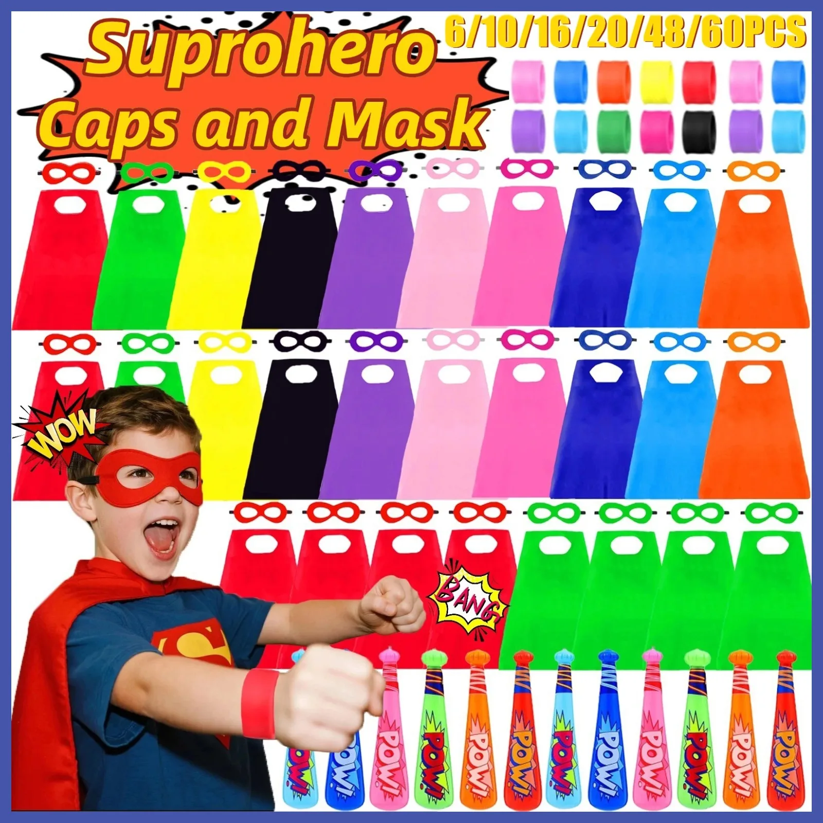 6-60PC Costumi di Halloween Mantelle da festa da supereroe per bomboniere da supereroe Ragazzi Ragazze Mantelle da supereroe Giochi di ruolo Festa di compleanno