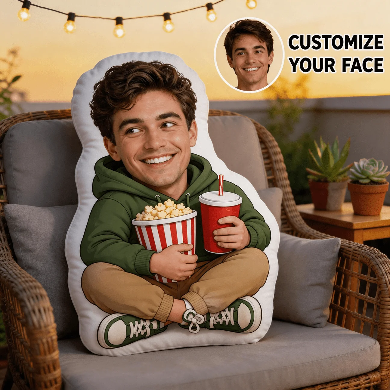 Custom Personalized Photo Face Pillow, Movie Fan Character Custom Shaped Decorative Cushion, 70CM Large Size Accent Pillow for S