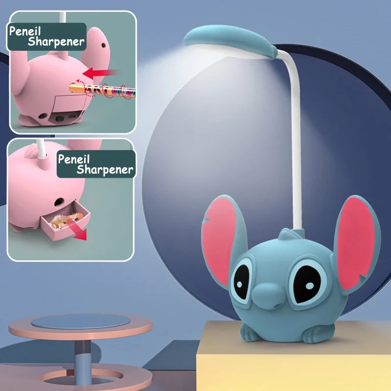 Disney Stich Schreibtischlampe Cartoon Niedliches LED-Nachtlicht mit Bleistiftspitzer Faltbares Licht USB Aufladen Kinder Schulgeschenke