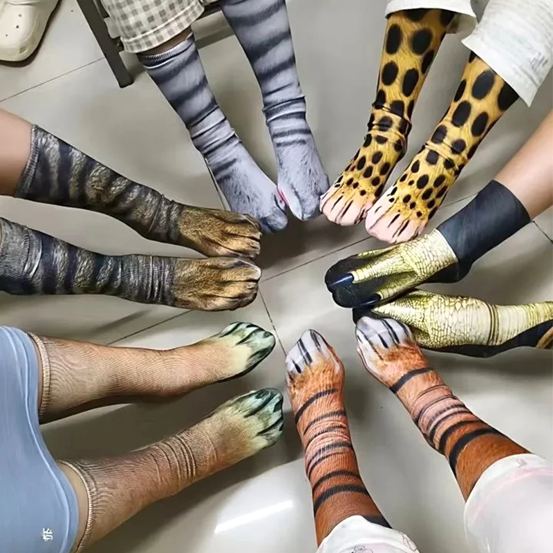 

Носки унисекс для взрослых с 3D принтом лапы животных, креативные забавные носки с изображением кота, собаки, динозавра, тигра, лапы, новинка, носки средней длины, рождественские подарки