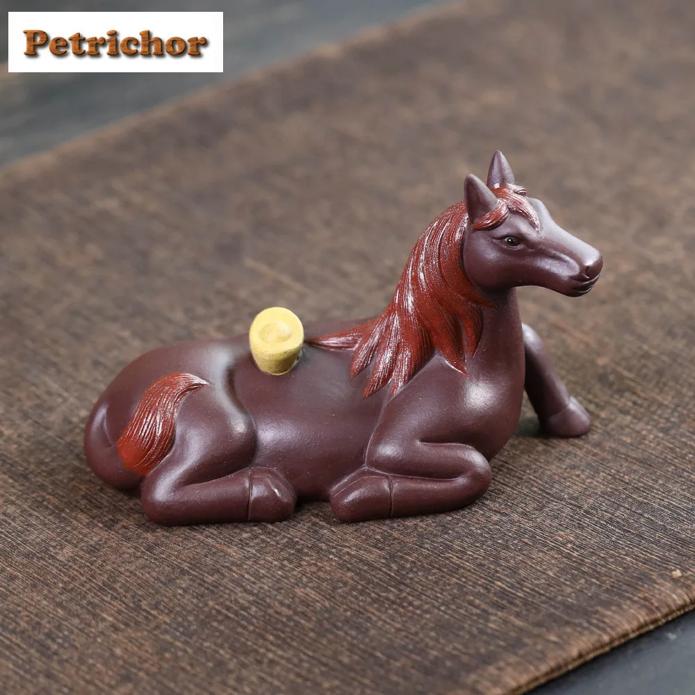 

Yixing Purple Clay Zodiac Horse Tea Pet Handmade Flowerpot Landscaping Tea Figurine Play Toys Tea Statue Ornaments Supplies Gift