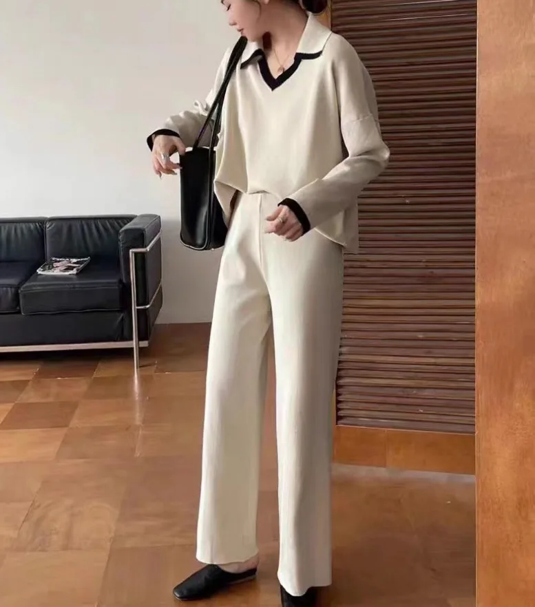 Elegant 2-Piece Sets For Women New In Matching Sets Winter Sweaters Casual Long Sleeve Top Pant Knitwear Office Lady's Outfit