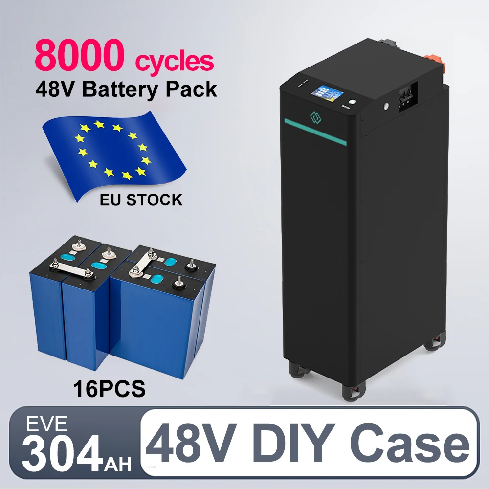 EU Stock 48V 304AH DIY LiFePO4 Battery Pack 51.2V 16S 200A BMS Smart 320AH Touch Screen 2A Balancer 250A Breaker Home Energy