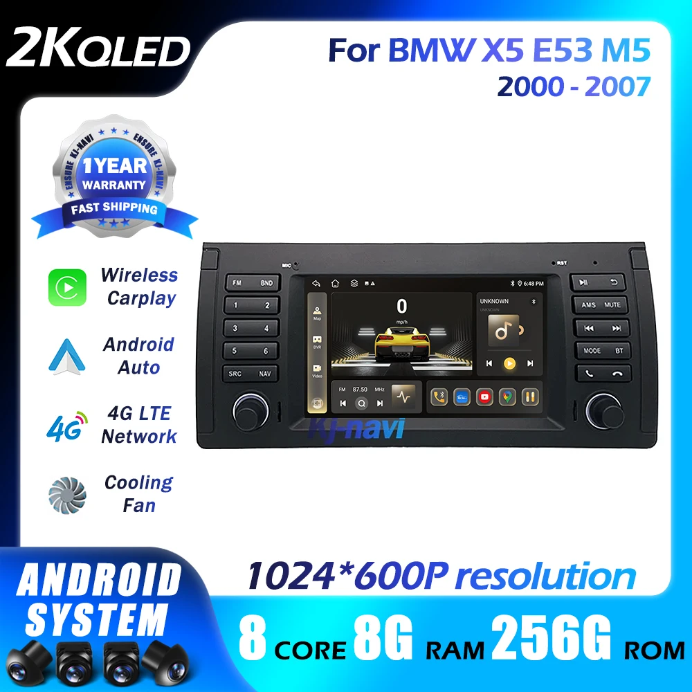 Android 14 Car Stereo Radio For BMW X5 E53 M5 2000-2007 Multimedia Video Player Navigation Head Unit Carplay QLED DSP 4G 5GWifi