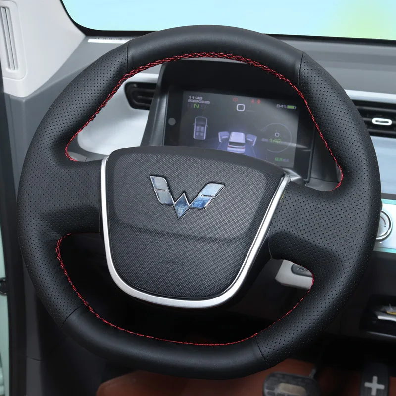 

DIY Hand Sewn Anti Slip Steering Wheel Cover Wrap For Wuling Hongguang MINI EV(Macaron Edition) Car Interior Accessories
