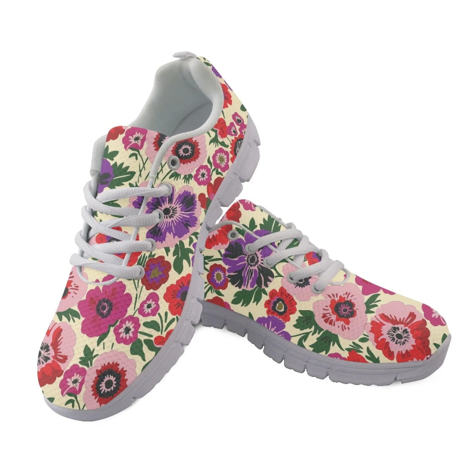 Coloranimal Bright Floral Pattern Mens Sports Tennis Shoes Lace Up Comfortable Mens Athletic Trainers for Training