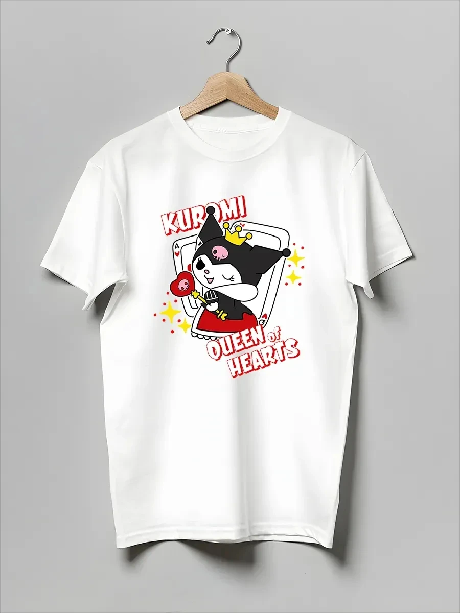 Kawaii Kuromi Ladies T-shirt Cute Crown Queen Poker Card Letter Print Summer Breathable Short Sleeve Women Casual Tops