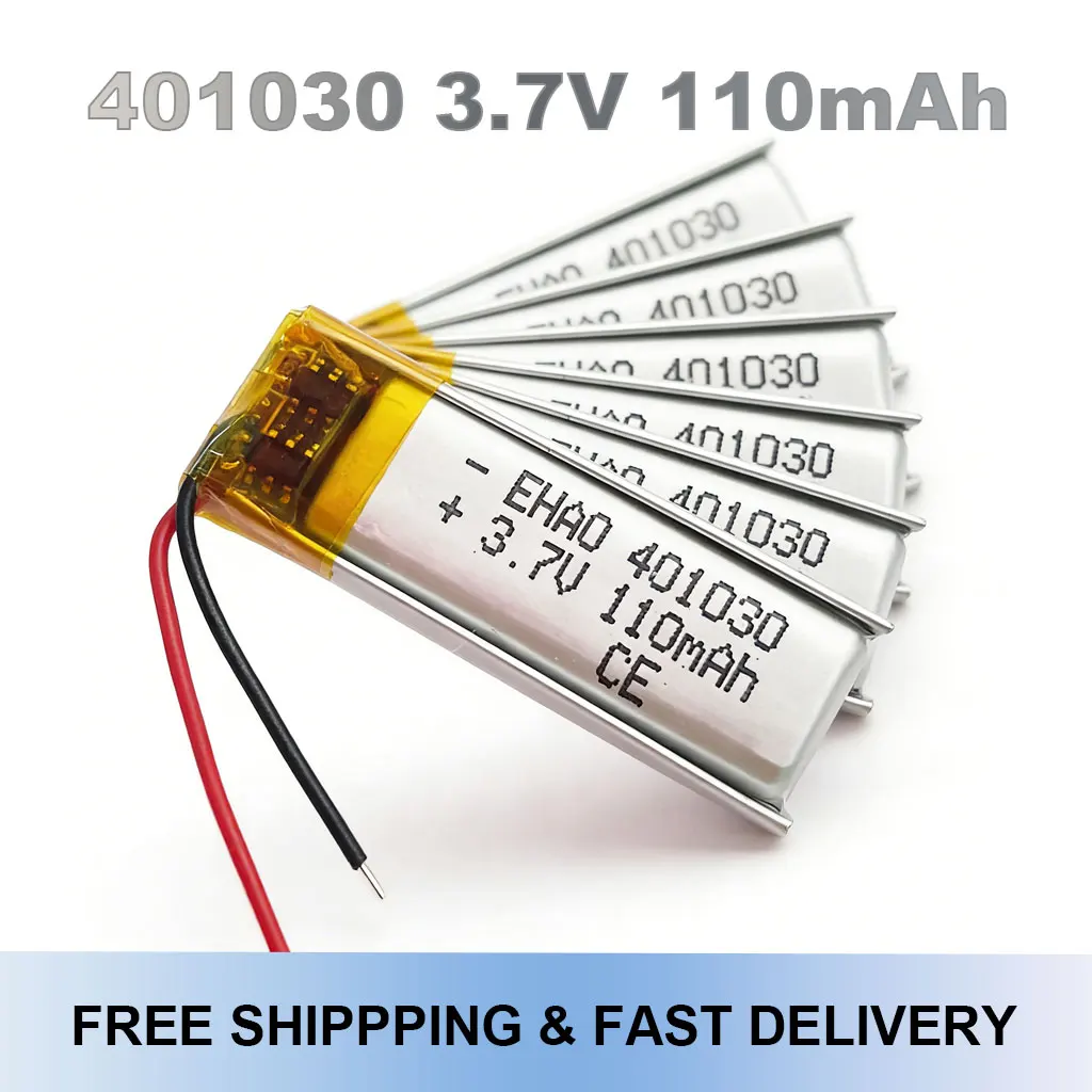 

3.7V 110mAh Lipo Battery Model 401030 for Bluetooth Headset, GPS, MP3, MP4, Video Pen Camera