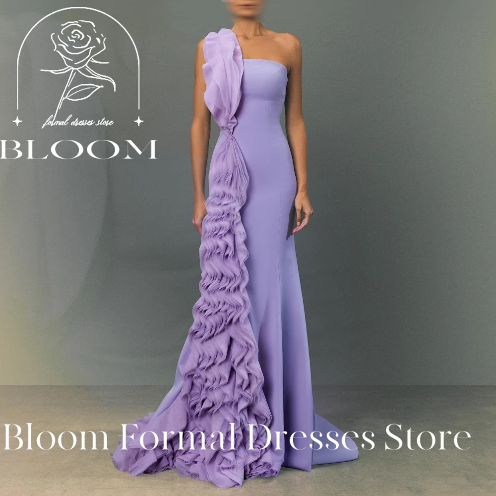 Bloom personalizado um ombro sereia plissados ruching babados cor sólida sereia barco pescoço clássico celebridade vestido de noite