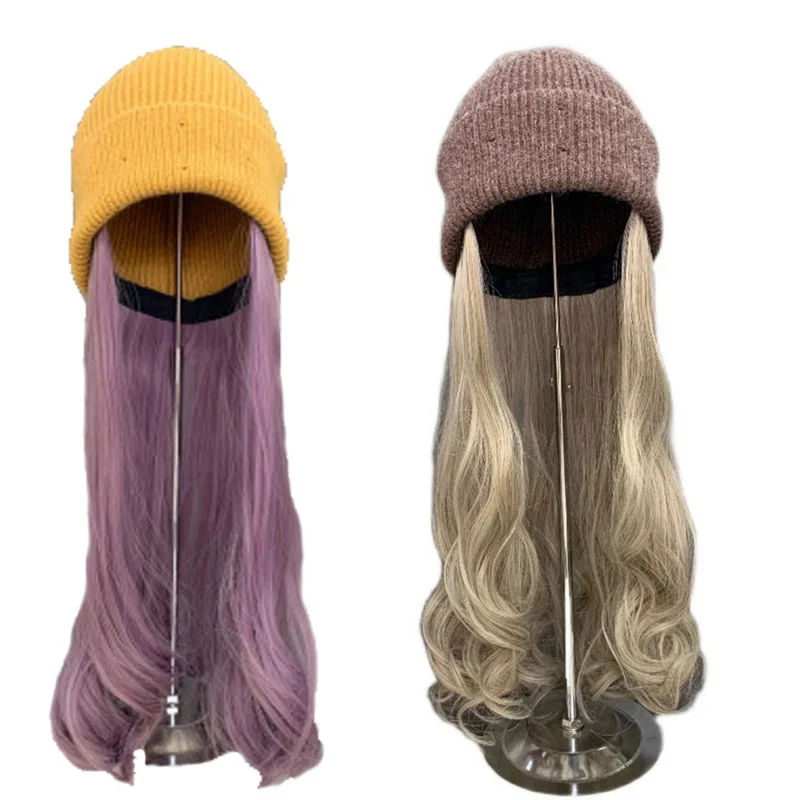 شعر مستعار مجعد طويل من ويلاي للإناث ، قبعة محبوكة ، غير مرئية ، قابلة للفصل ، اصطناعية ، موديلات ، للخريف والشتاء