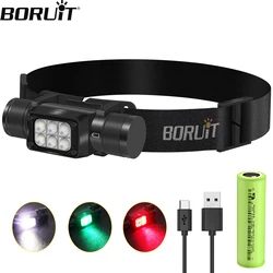 BORUiT HP360 LED Headlamp 2000LM 18650 Type C Rechargeable Super bright Headlight Waterproof head Torch for Camping Hunting