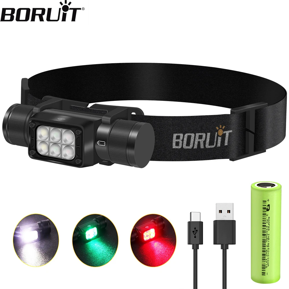 boruit hp360 led farol 2000lm 18650 tipo c recarregavel super brilhante farol a prova impermeavel agua tocha de cabeca para acampamento caca 01