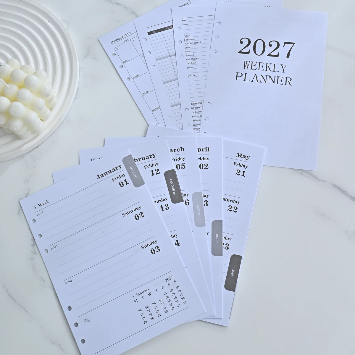 2027 A5 Weekly Planner Refill 64 Sheets 128 Pages Loose Leaf Thin Insert Week on Two Pages Calendar Diary English Ring Binder view 3