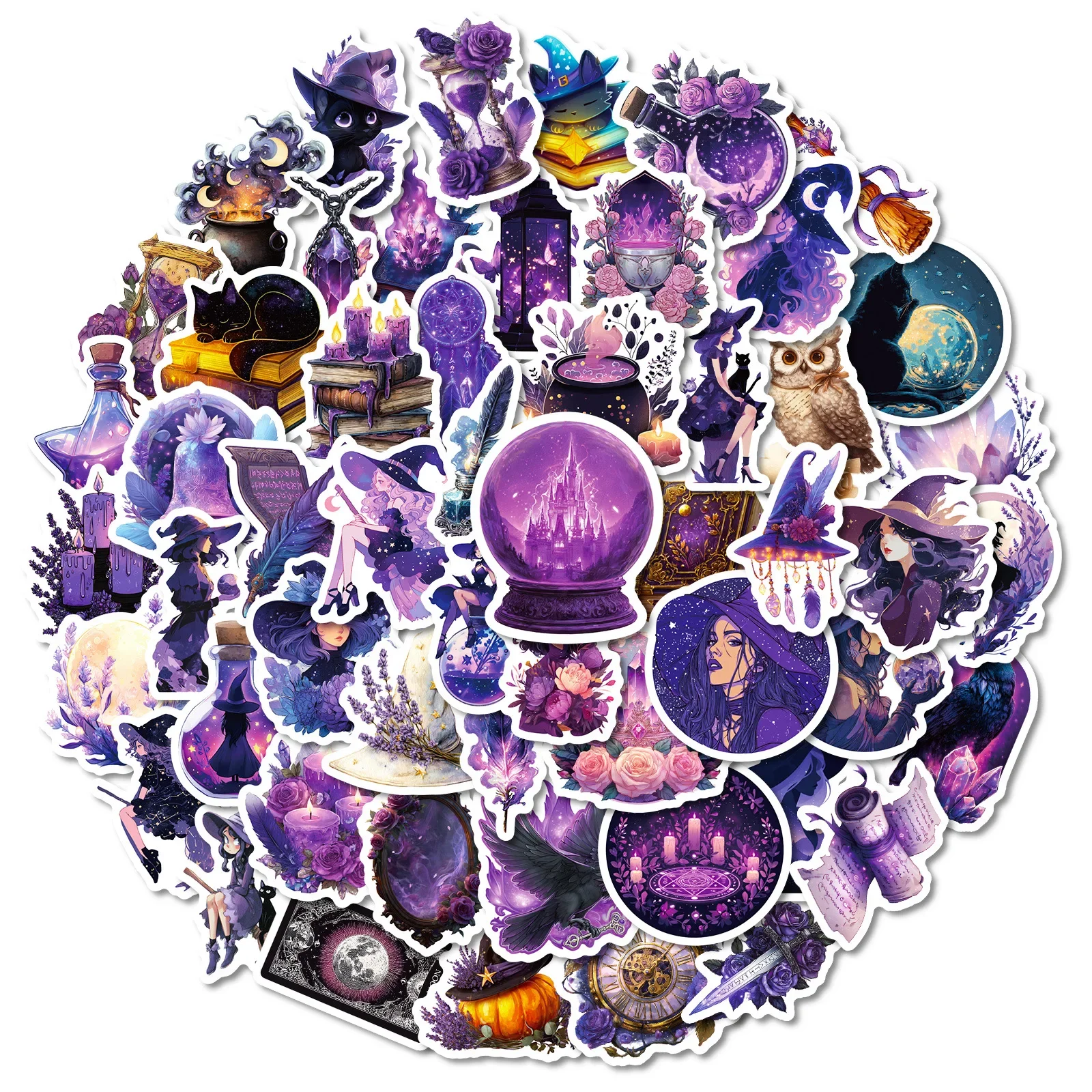 

10/56PCS New Dark Night Purple Mysterious Witch Cartoon Exquisite Graffiti Stickers DIY Guitar Phone Water Cup Skateboard‌