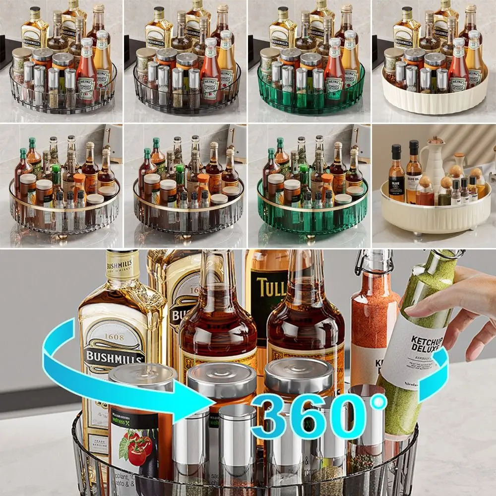 21/27cm 360 Rotating Tray Seasoning Organizer Non Slip Storage Rack with Base Pantry Cabinet Organizer Tray Kitchen