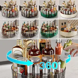 21/27cm 360 Rotating Tray Seasoning Organizer Non Slip Storage Rack with Base Pantry Cabinet Organizer Tray Kitchen