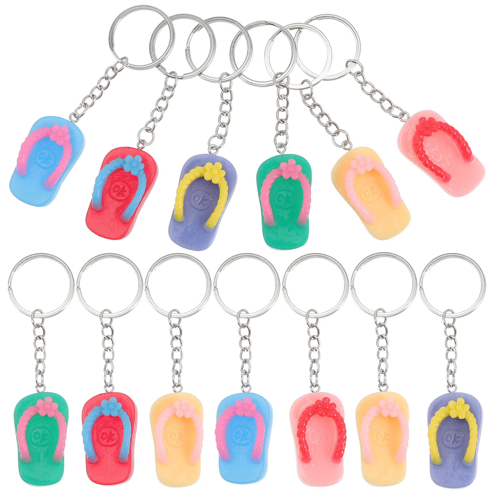 

14 Pcs Cartoon Slippers Keychains Cute Metal Resin Beach Novelty Summer Shoes Bulk Decorative Bag Charms Key Ring Gifts