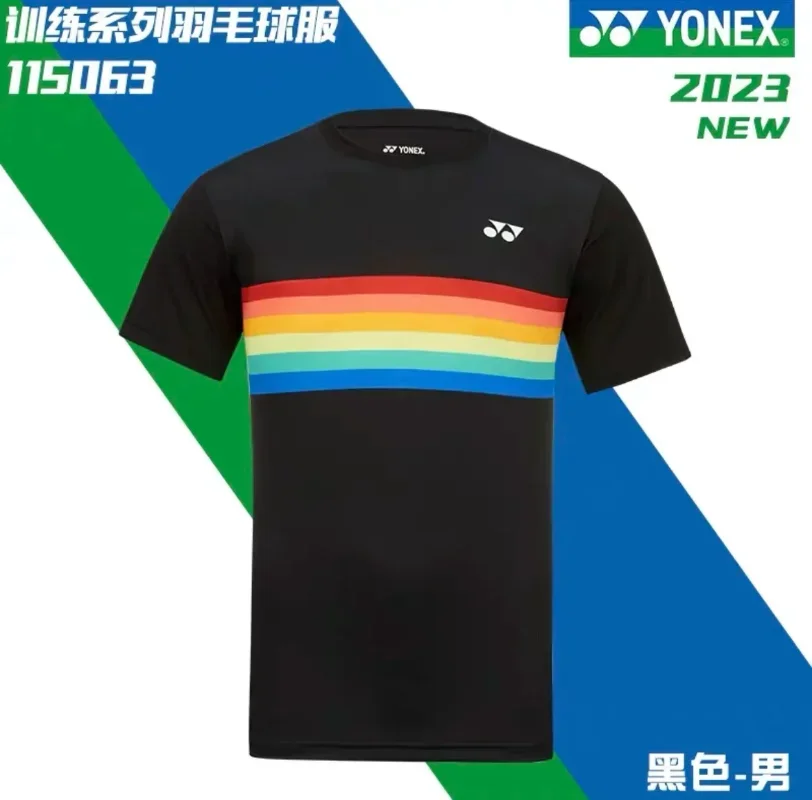 

Новинка 2024, Радужный костюм Yonex для бадминтона для мужчин и женщин, быстросохнущие дышащие топы с коротким рукавом, футболки