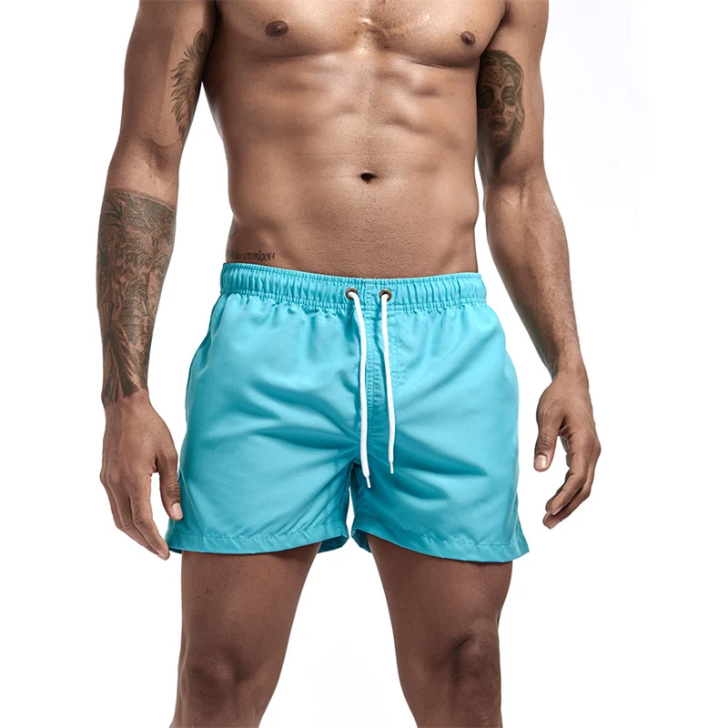 Mens Swim Trunks with Mesh Lining Side Pockets Solid Beach Shorts Quick Dry Lightweight Drawstring Board Shorts Summer Swimwear