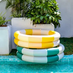 Piscina inflable para niños, cojín de aire redondo de dinosaurio a rayas Retro, lavabo de baño flotante para bebé, piscina portátil con bomba pequeña