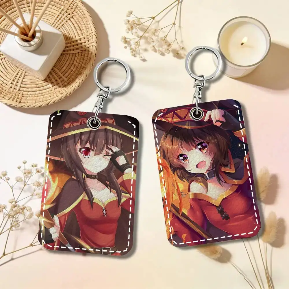 Megumin Card Case Keychain Access Card Bag Key Tag Ring Leather Card Holder Key Ring Access