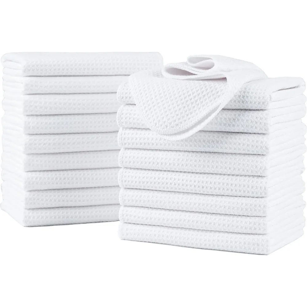 

Premium Microfiber Kitchen Hand Towels Waffle Weave 18 Pack Large White