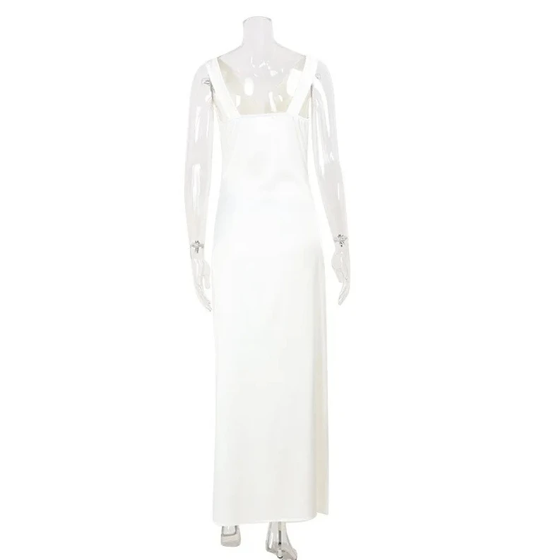 فساتين نسائية طويلة بدون أكمام على الطراز الفرنسي بياقة على شكل V من الساتان فستان سهرة فاخر وأنيق للحفلات فستان عيد ميلاد بتصميم رقيق